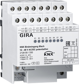 Gira 212800 KNX двоичный вход 8-местн. 12 – 48 В AC/DC, беспотенциальный, цвет: REG plus