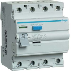 УЗО Hager / 63A / 30mA / AC-тип / 4 пол. / CD464J