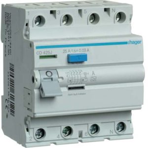 УЗО Hager / 25A / 30mA / A-тип / 4 пол. / CD425J