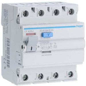УЗО Hager / 25A / 300mA / A-тип / 4 пол. / CF425J