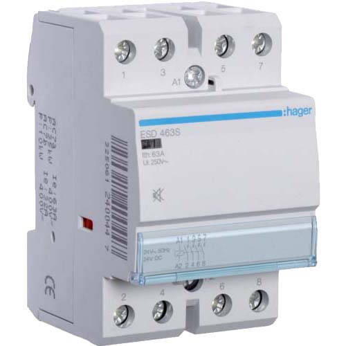 Контактор Hager / 24V AC / 63A / 4НО / 3 мод / малошумный / ESD463S